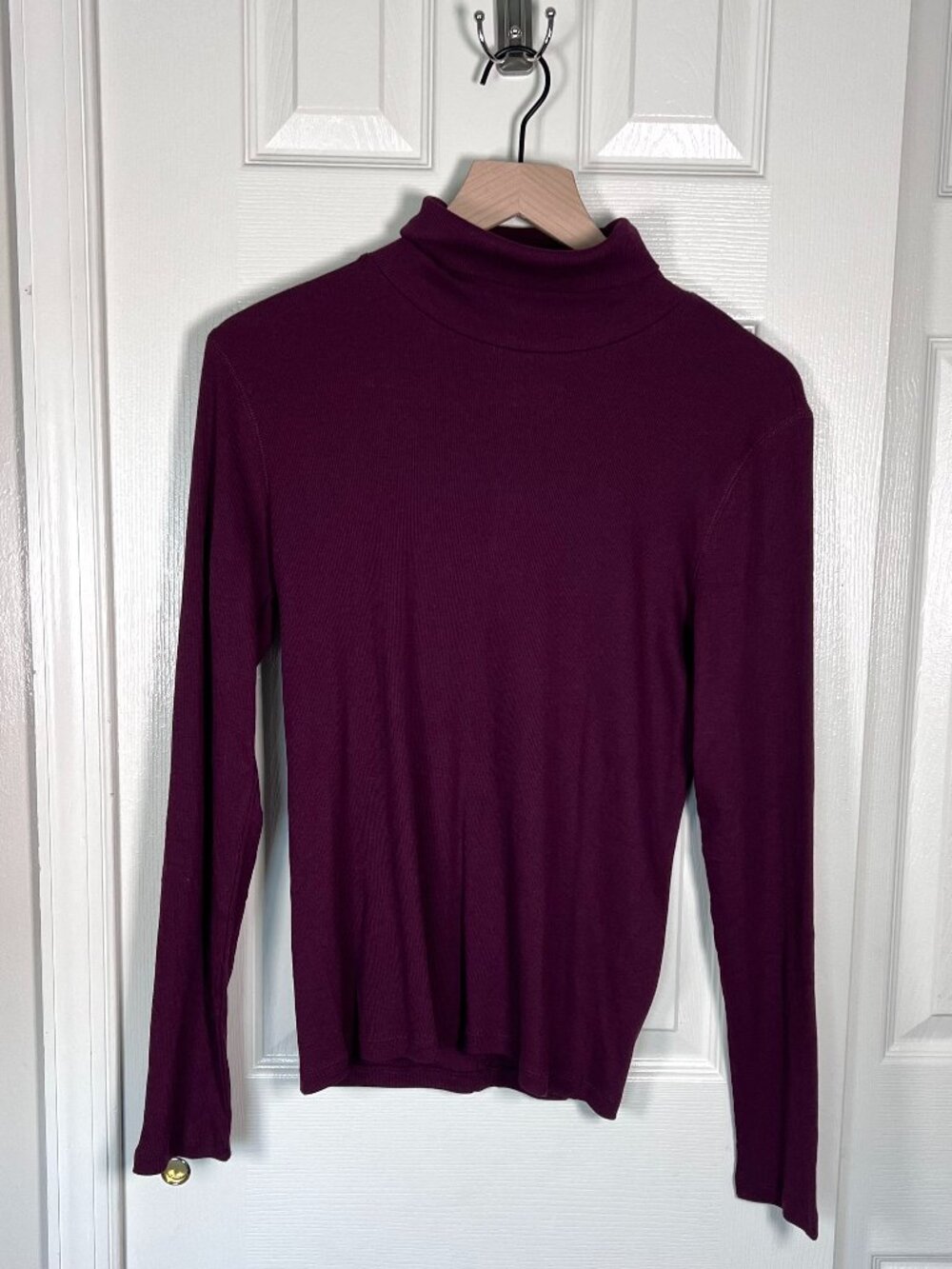 Everlane The Luxe Rib Turtleneck Long Sleeve Top Maroon Size Large NWOT